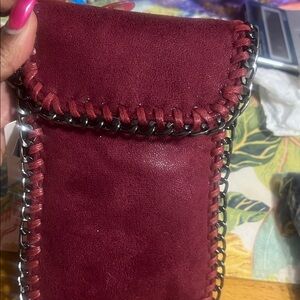Suede Crossbody Phone Pouch in Burgundy